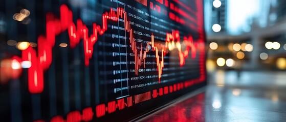 Poster - Red Stock Market Charts Displayed On A Screen