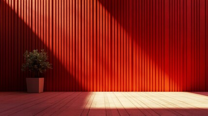 Poster - Modern Red Wall with Natural Light and Minimalist Design