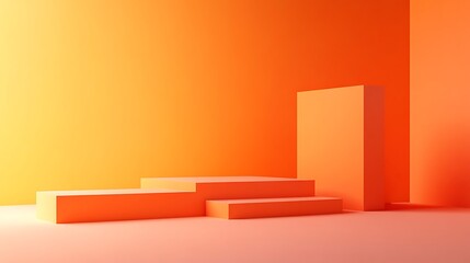 Aufkleber - A minimalistic scene featuring geometric shapes in various shades of orange against an orange background.