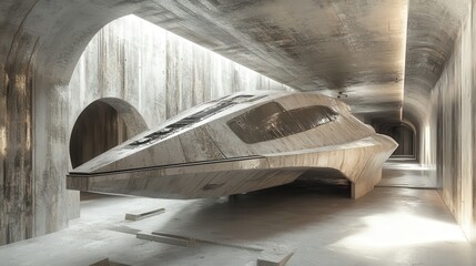 Poster - Futuristic Spaceship Constructed from Cement in Tunnel