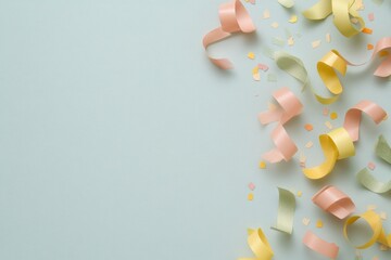 Aufkleber - Vibrant Abstract Design with Colorful Confetti and Streamers on Light Background