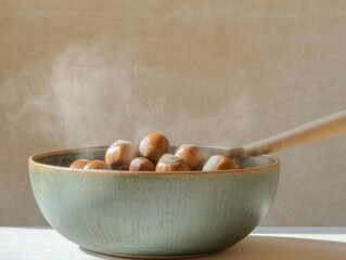 Poster - Minimalist Morning Sunlight on Chestnuts in Ceramic Bowl