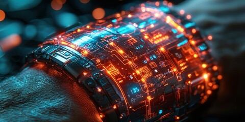 Poster - Futuristic Tech Bracelet with Glowing Circuitry