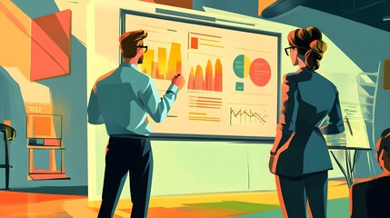 Poster - Business Professionals Analyzing Charts and Graphs on Whiteboard