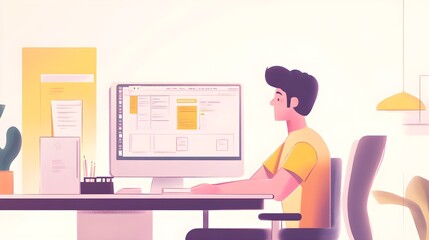 Poster - Man Working on Computer in Home Office