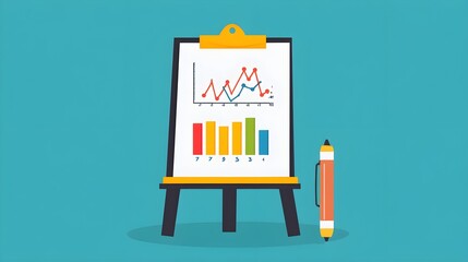 Poster - Business Presentation with Graph and Bar Chart on Easel