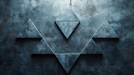 Fototapete - A unique arrangement of geometric shapes forms an impressive visual on a textured dark wall, showcasing contemporary design elements with sharp lines and angles.