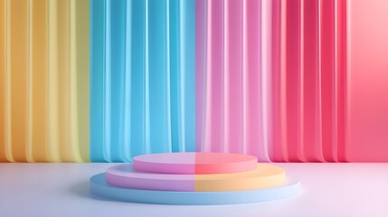 Poster - Colorful Striped Background with 3D Podium for Product Display