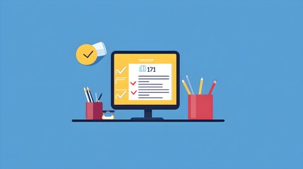 Poster - Checklist on Computer Screen with Pencils on Desk