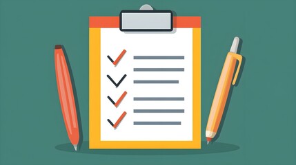 Poster - Checklist Clipboard with Pens and Checkmarks