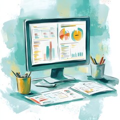 Poster - Computer Screen with Charts and Graphs