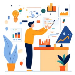 Poster - Businessman analyzing data on charts and graphs