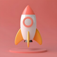 Poster - Cartoon Rocket Ship 3D Render Illustration