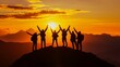 © Ziyasier - Team Members Helping Each Other Reach the Summit in a Golden Sunset Silhouette