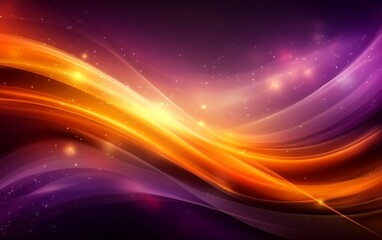Poster - A vibrant abstract design featuring flowing waves of orange and purple against a dark background, evoking a sense of movement and light.