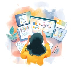 Poster - Woman Analyzing Data Charts and Graphs on Computer