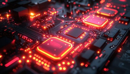 Aufkleber - Close-up of a glowing red circuit board with integrated chips