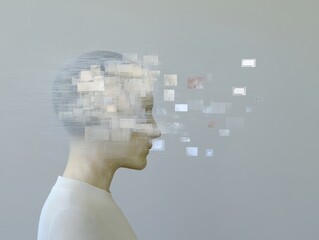 Poster - Abstract Human Silhouette and Fragmented Digital Interface – Modern Tech Art
