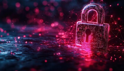 Poster - Glowing Digital Padlock on a Dark Background with Pink and Blue Lights