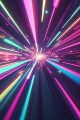 Aufkleber - A vibrant display of colorful, radiating light beams creates a dynamic sense of movement and energy in a dark background.