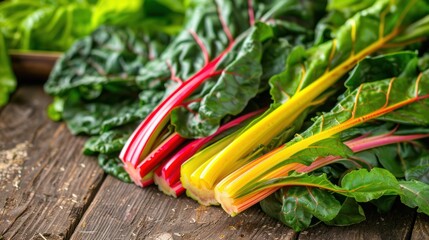 Canvas Print - Rainbow Chard on Rustic Wood