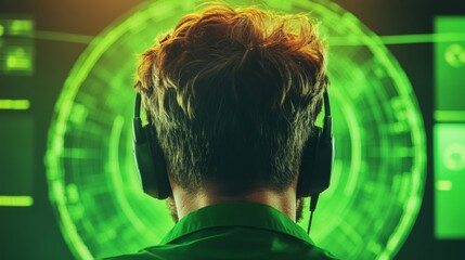 Aufkleber - Focused Engineer Analyzing Data in Mission Control Center with Futuristic Screens