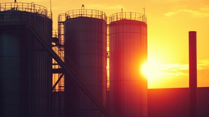 Poster - Refined Industrial Design at Sunset in Factory Setting