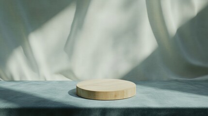 Aufkleber - Minimalist Wooden Podium on Velvet Background for Luxury Product Display