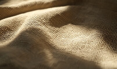 Poster - Close-up of textured fabric, showcasing a soft, natural color with gentle light and shadows enhancing its pattern and depth.
