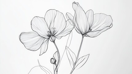 Wall Mural - abstract continuous line flower drawings, showcasing elegant and minimal plant forms, perfect for mi