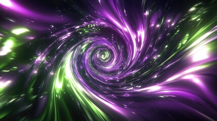 Poster - Bright, swirling lines of neon purple and green light form an abstract background, providing a lively and visually striking design.