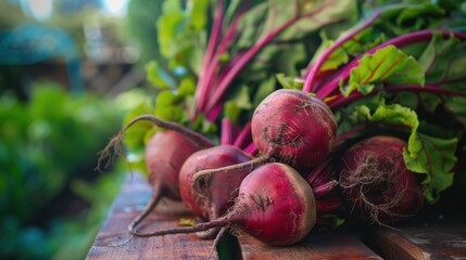 Wall Mural - Freshly Harvested Beets with Green Tops