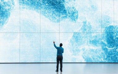 Poster - Meteorologist Presenting Storm Forecasts on Large Digital Screen in High-Tech Studio