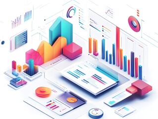 Poster - 3D Isometric Business Data Charts and Graphs
