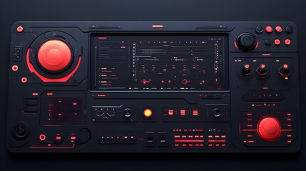 Poster - Futuristic Control Panel with Red Lights and Digital Display