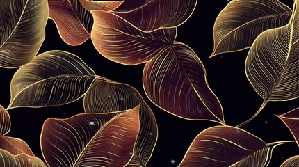 Wall Mural - luxury leaves pattern on a black background