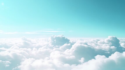 Poster - A serene sky filled with soft, fluffy clouds under a bright, turquoise atmosphere, creating a peaceful and calming view.