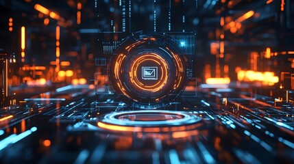 Poster - Futuristic Digital Interface with Glowing Circle and Checkmark Icon