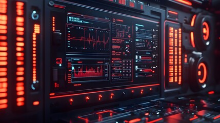 Poster - Futuristic Sci Fi Control Panel with Red and Blue Lights