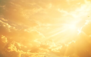 Poster - A bright, golden sky filled with sunlight and soft clouds, creating a warm and uplifting atmosphere.