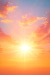 Aufkleber - A vibrant sunset sky featuring hues of orange, pink, and blue, with a radiant sun illuminating the clouds.