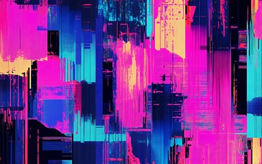 Fototapete - A vibrant, abstract pattern featuring bold colors like pink, blue, and teal, creating a sense of energy and movement.