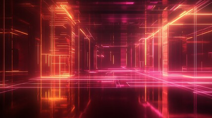 Poster - A vibrant digital landscape with glowing lines and reflections, creating a futuristic and immersive environment.