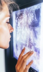 Poster - Interactive Digital Display Experience with Focused Young Woman in Modern Public Space