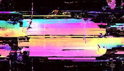Fototapete - A vibrant, abstract digital artwork showcasing distorted lines and colorful gradients against a dark background.