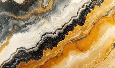 Poster - A vibrant abstract design featuring swirling patterns of black, white, and orange hues reminiscent of natural stone.