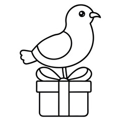 Poster - Turtle Dove on Christmas Gift Line Art.