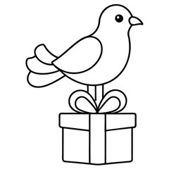 Wall Mural - Turtle Dove on Christmas Gift Line Art.