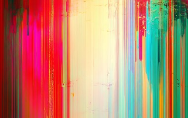 Fototapete - A vibrant abstract piece featuring vertical streaks of colors, blending shades of red, pink, and blue against a lighter background.