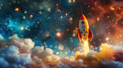 Wall Mural - a toy rocket is gently nudged by a sloth in a starry sky